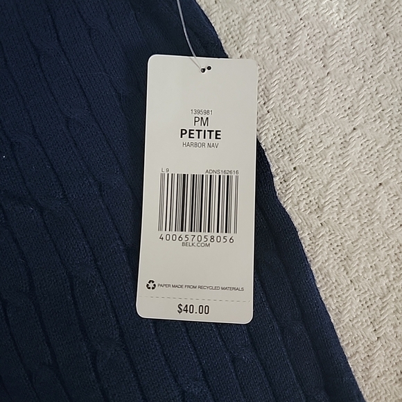 Kim Rogers Navy Blue Cable Knit Sweater V-neck, Long Sleeves 100% Cotton Size M - Picture 5 of 9